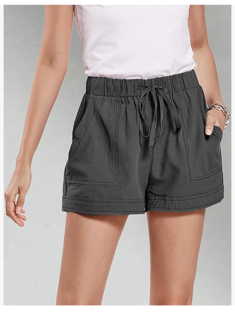 NWOT High-Waist Drawstring Utility Shorts for Women - Charcoal